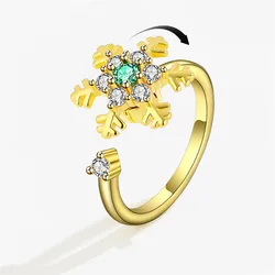 Winter Fashion CZ Snowflake Opening Rings for Women Girls Christmas Jewelry Fidget Anxiety Relaxing Ring New Year Gift