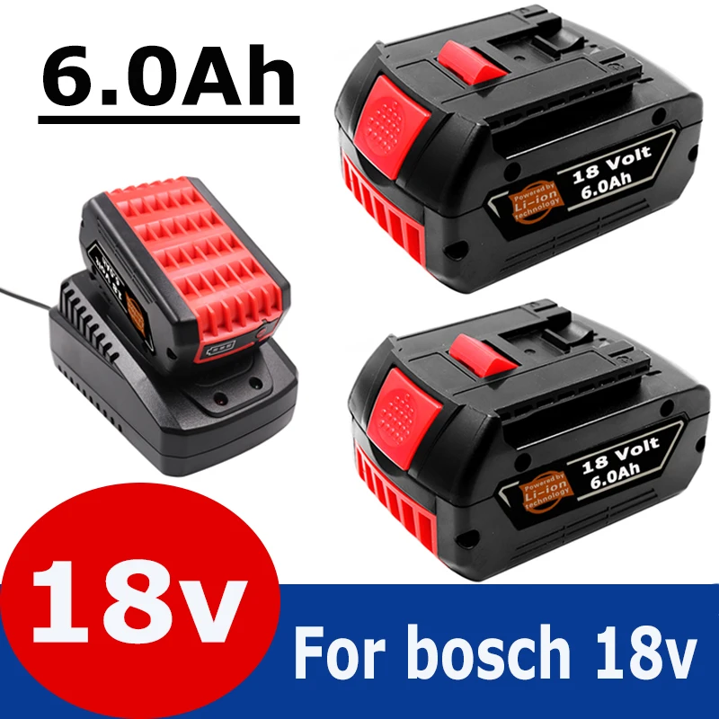 

18V Battery 6.0Ah for Bosch Electric Drill 18V Rechargeable Li-ion Battery BAT609, BAT609G, BAT618, BAT618G, BAT614 + 1Charger