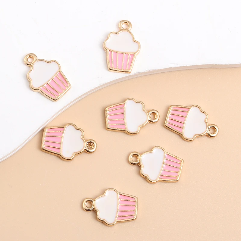 10pcs Cute Little Cake Enamel Charms Gold Color Creamcake Pendants For Making Handmade DIY Jewelry Accessories Necklace Crafts