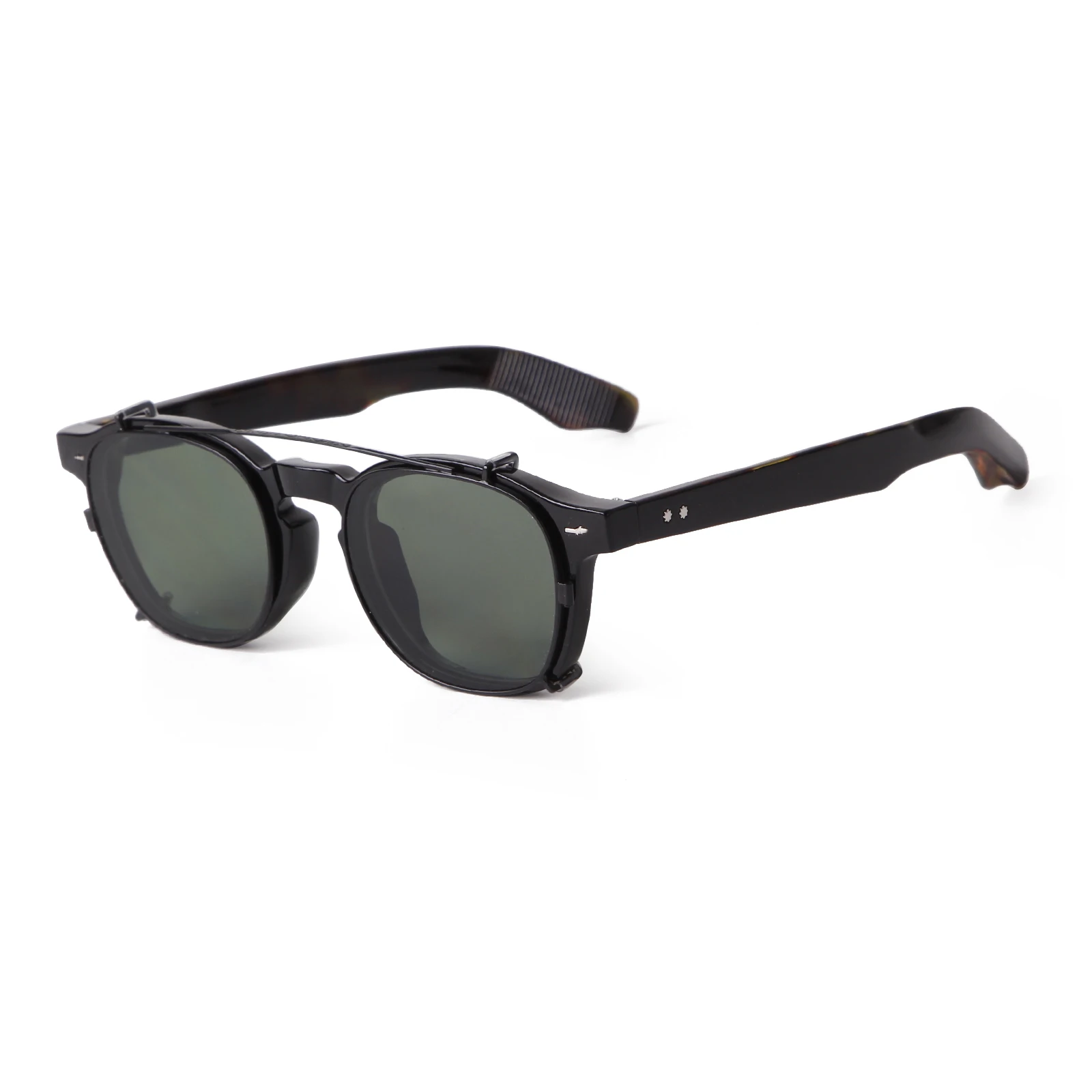 Vintage Niet Steampunk Clip auf Sonnenbrille Frauen Männer Klassische Quadratische Abnehmbare Flip Polarisierte Linse Sonnenbrille Gafas De Sol UV400 – Detail 9