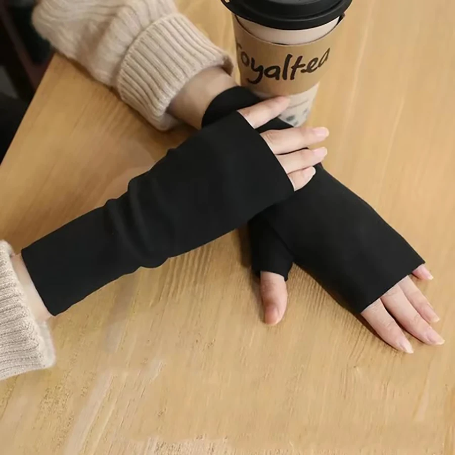 1/2pairs Herbst und Winter Warme Handschuhe frauen Winter Deutsch Samt Halb Finger Plus Samt Open Finger Telefingers handschuhe – Detail 9