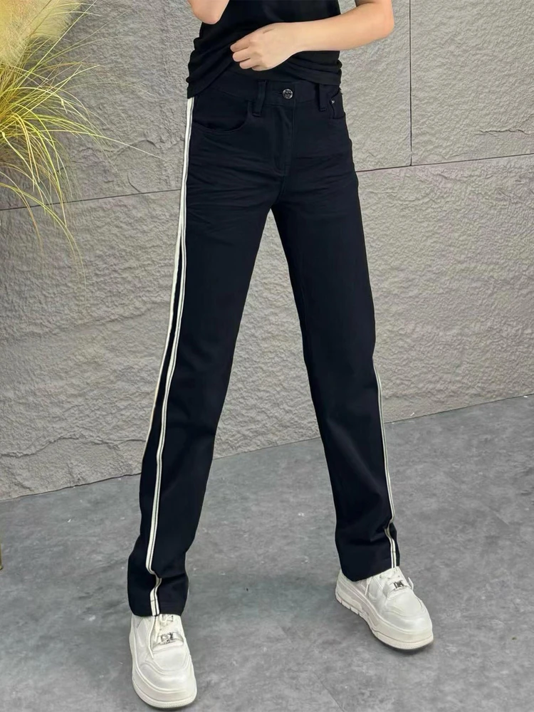 

Мужские джинсы прямого кроя, осенне-зимние, новые, модные, в полоску, повседневные, легкие, длинные брюки, универсальные повседневные брюки