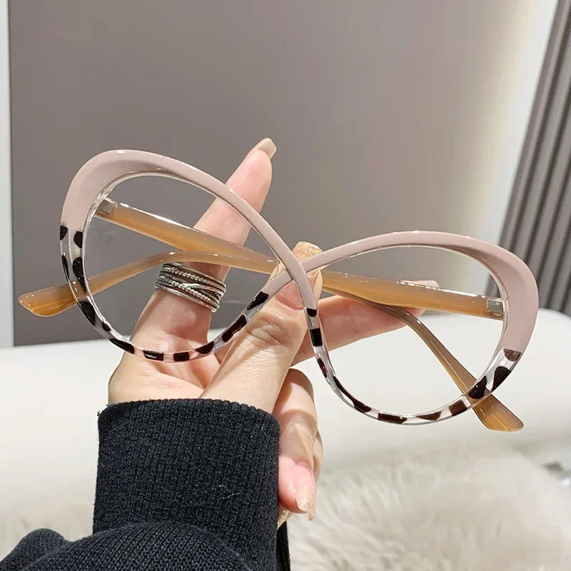 2024 New Curve Design Anti-Blue Light Glasses Eye Protection Eyeglasses Women Oversized Optical Frame Office Computer Goggles