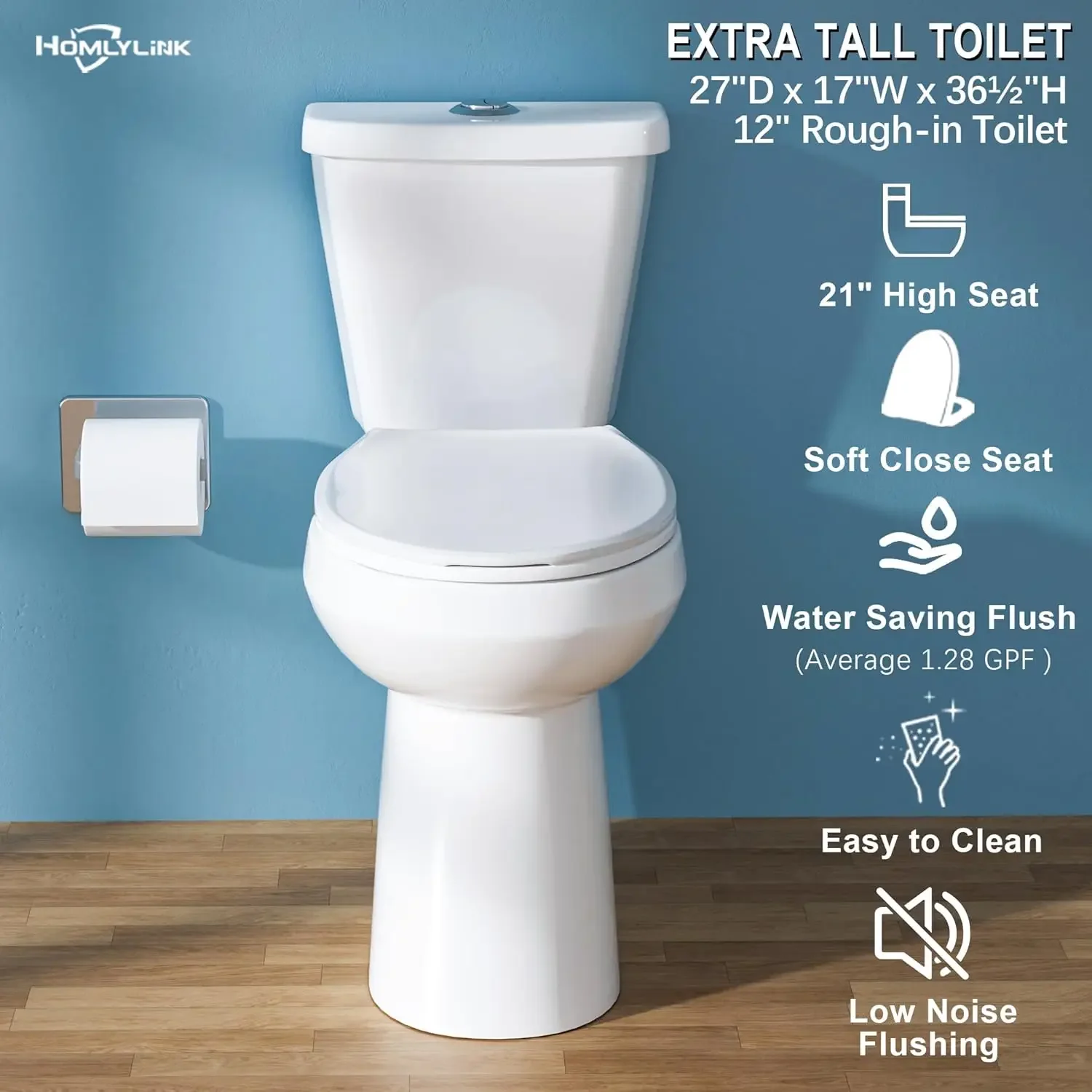 21 Inch Tall Toilet for Seniors Extra High Toilet Comfort Bowl Height Toilet Seat Height 22