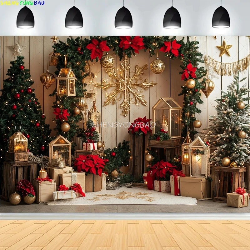 

Christmas Day Fireplace Photography Backdrops Prop illustration Window Living Room Interior Village House Theme Background HK-10