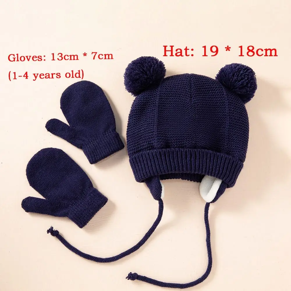 الشتاء صوف مبطن قبعة قفازات مجموعة يندبروف مع بوم بوم الأطفال سدادات حماية الأذن قبعة دافئة رشاقته قبعات منسوجة الفتيات الفتيان