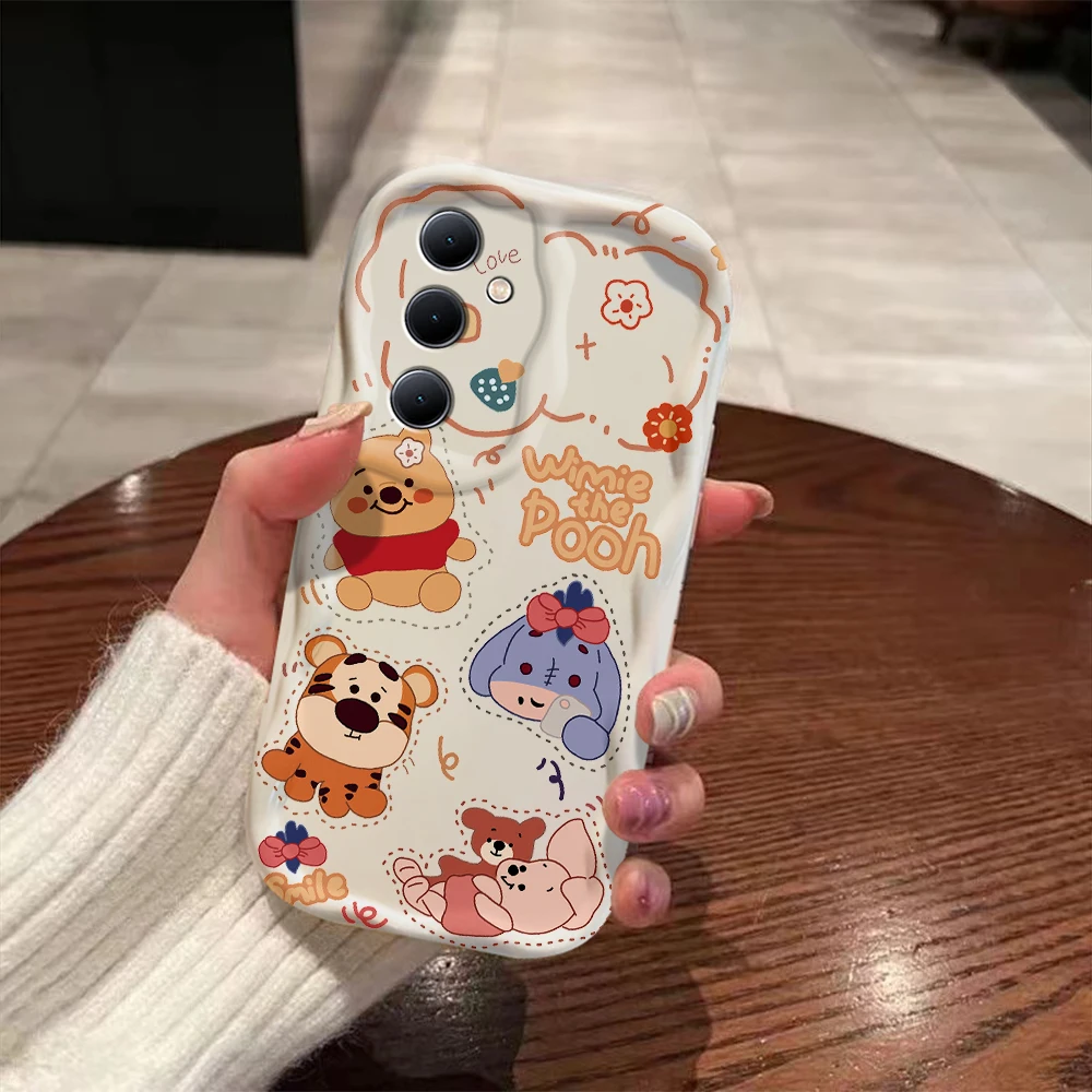 Pooh Bear Winnies casing gelombang 3D, penutup silikon lembut untuk Xiaomi Mi 14 12 12T 11 Lite Poco M6 X6 X5 X4 F4 X3 M3 Pro 4G 5G