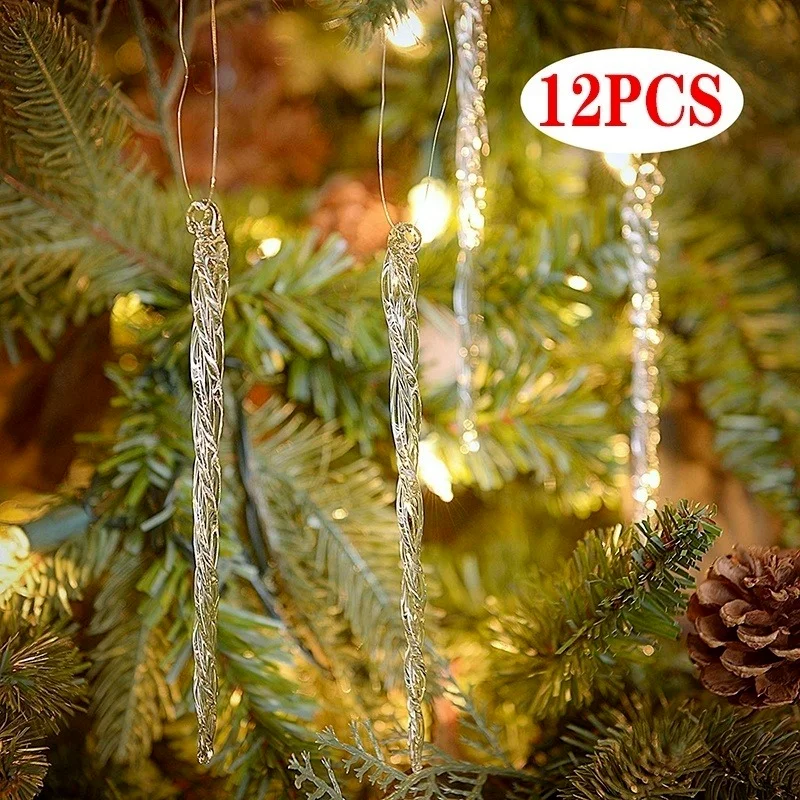 Christmas Decoration 12pcs/bag Simulation Ice Xmas Tree Hanging Ornament Fake Icicle Props Xmas Tree Decorations Winter Party