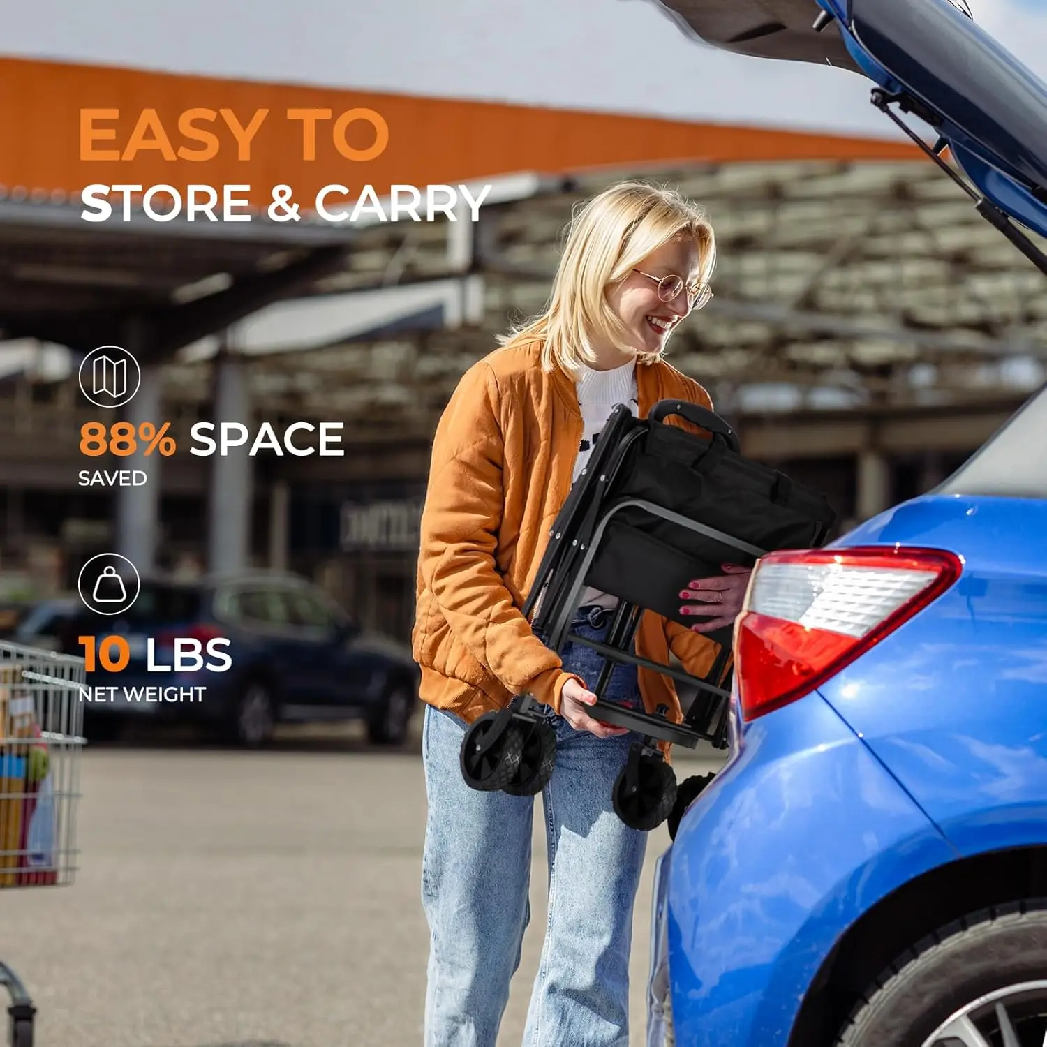 折りたたみ式ワゴンカート、全地形対応ホイール付き、食料品、ビーチ、キャンプ用に折りたたみ可能 - 耐荷重220ポンド