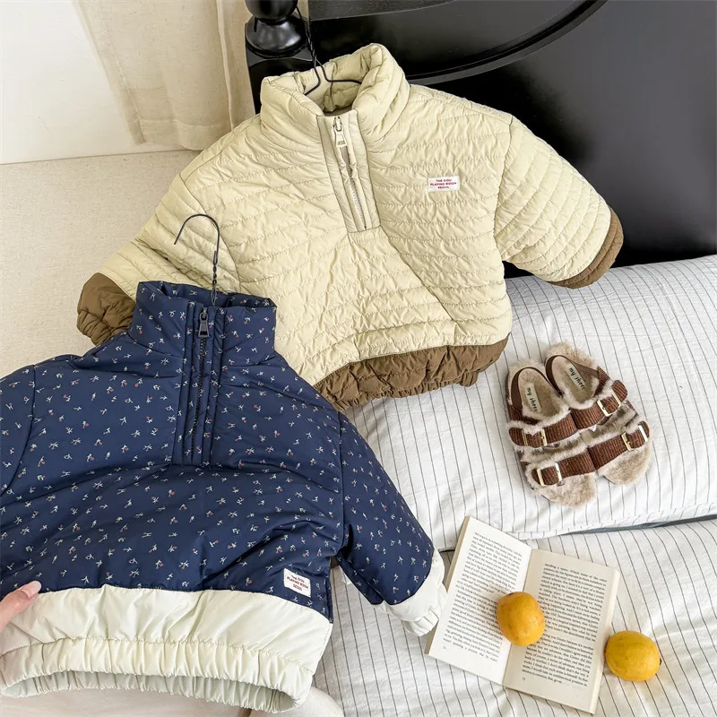 

2025 Winter New Children Plus Velvet Thick Warm Coat Girls Cotton Padded Jacket Fashion Boys Patchwork Jackets Kids Clothes