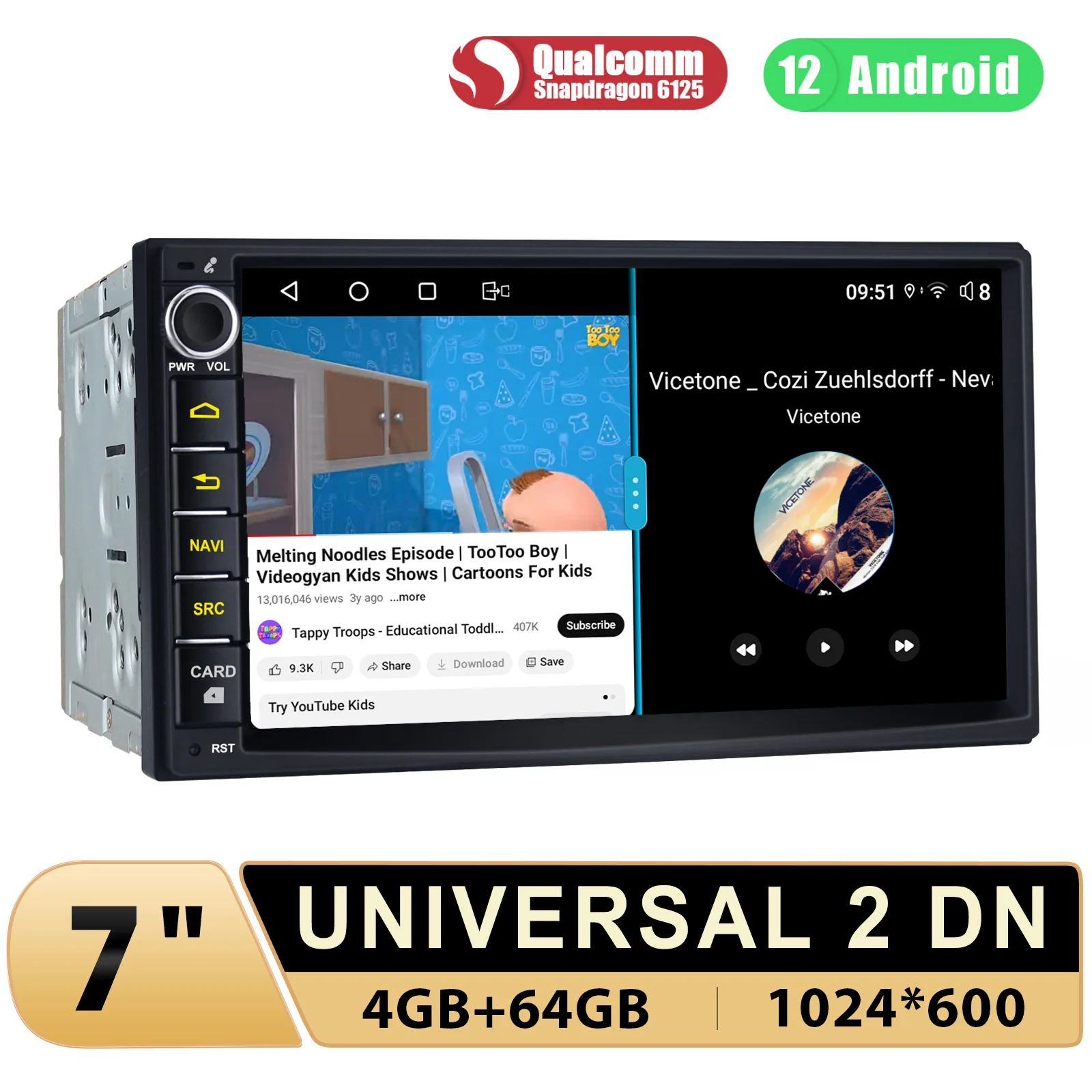 Autoradio Android 12.0 avec Navigation GPS et Lecteur de Limitation, Stéréo, Sans Fil, Double DIN, Carplay, 7 Pouces