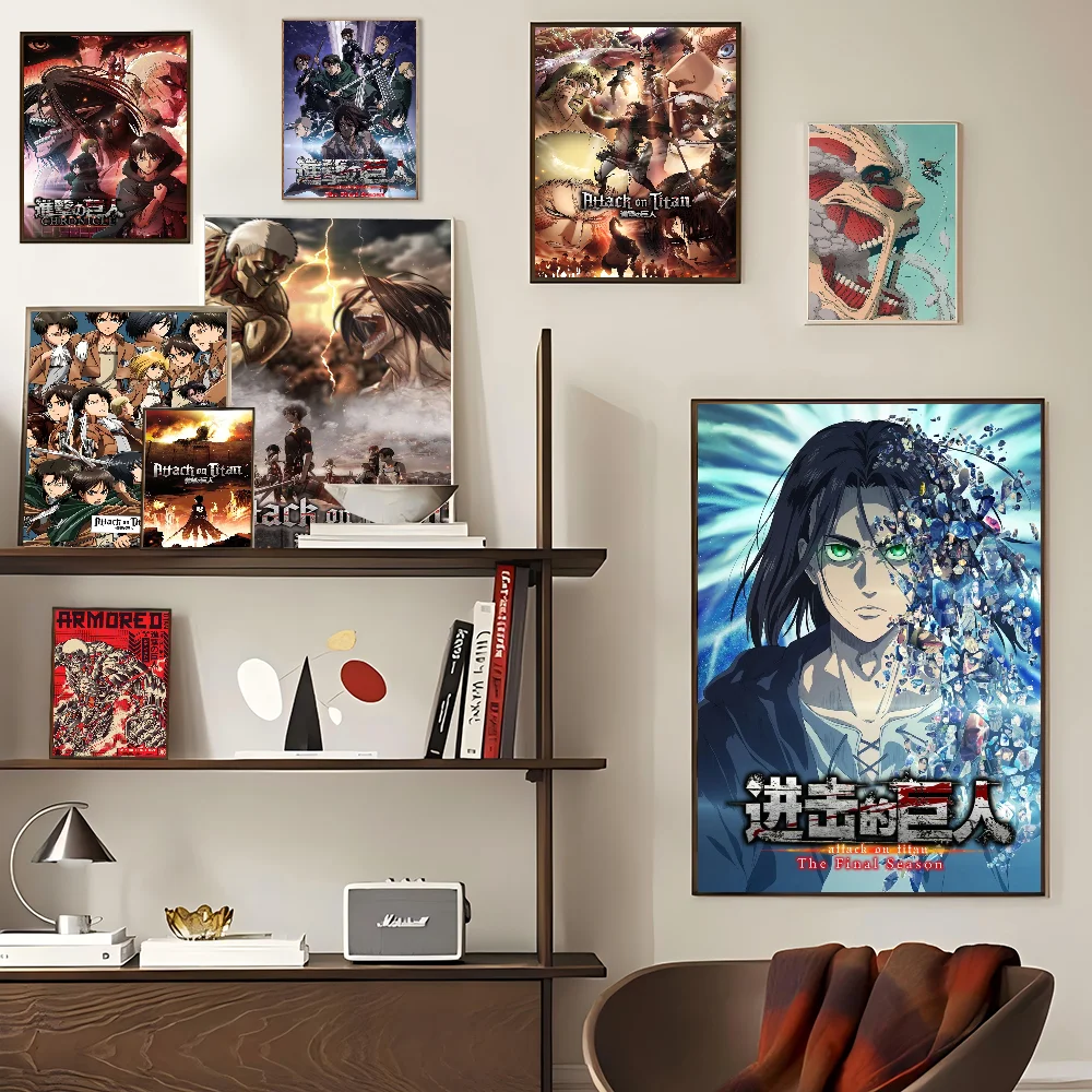 Attack On Titan Self-adhesive Art Poster Waterproof Paper Sticker Coffee House Bar Posters Wall Stickers