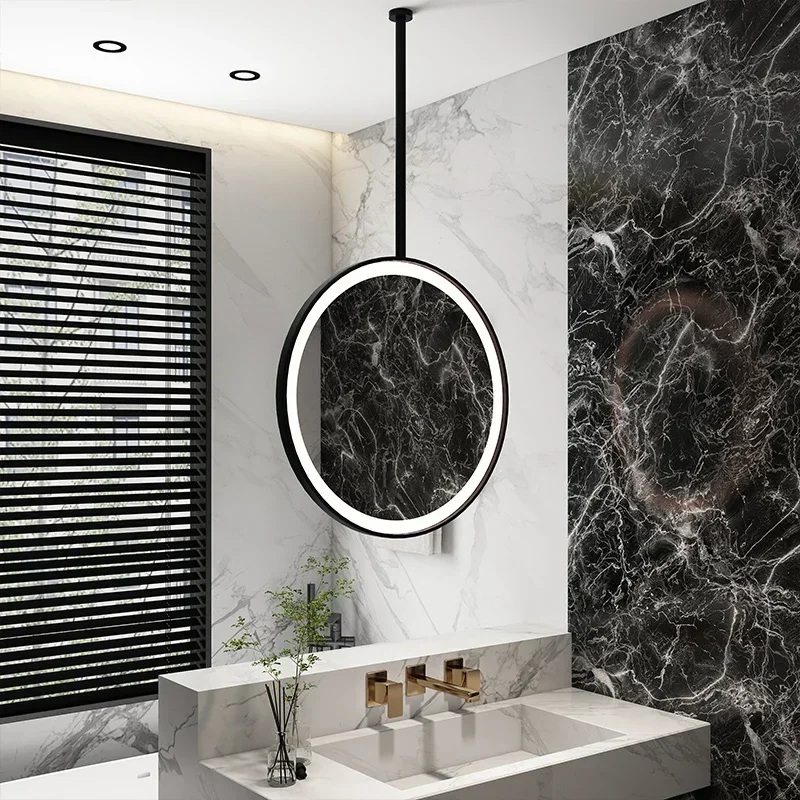 مرآة معلقة على سقف الحمام المستدير البسيط، مرآة معلقة للمرحاض والفندق والإقامة المنزلية، مرآة حمام معلقة