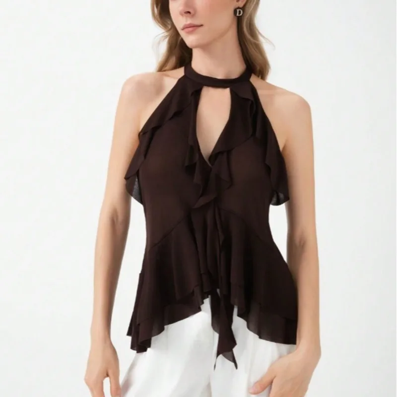 Spring and Summer New Women's Clothing Layered Decoration Hanging Neck Collar Top Fashionable and Versatile Vest Female Clothing
