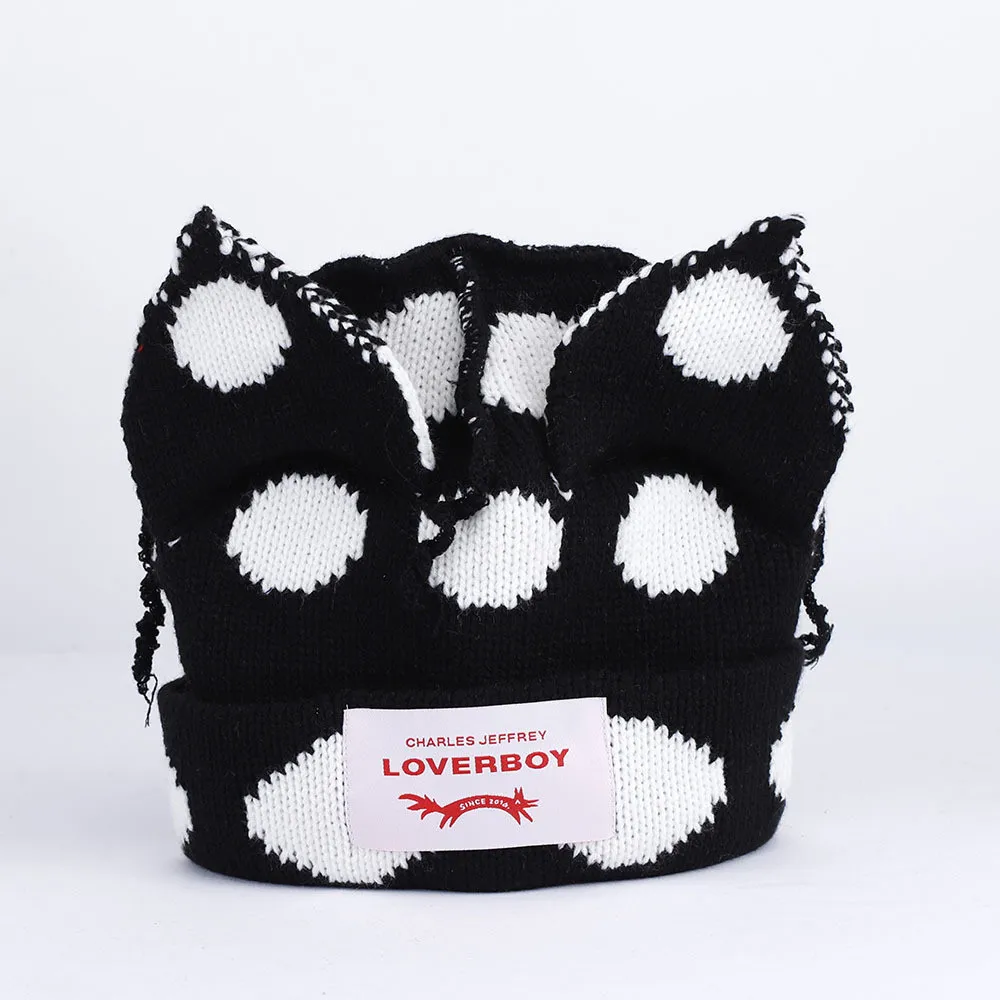 Cat Ear Hat Dot Design Loverboy Hat Knitted Hat Beanie Cap Colored Personalized Hat for Women Men Autumn Winter