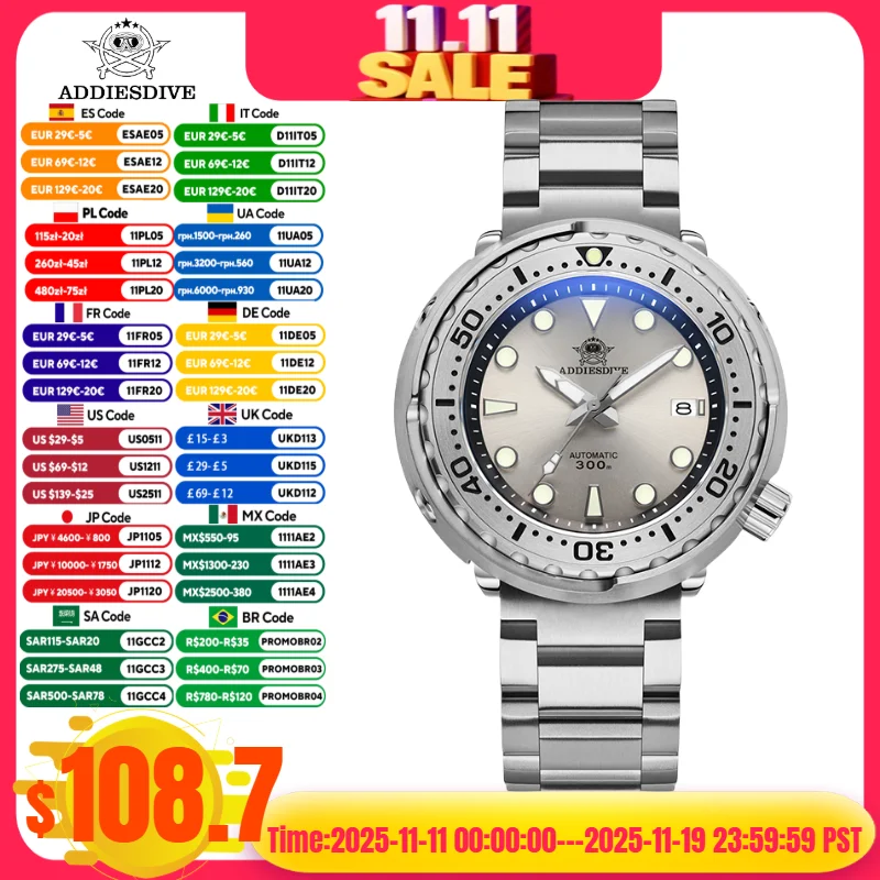 

ADDIESDIVE Men Diver's Watch Sapphire Crystal BGW9 Luminous NH35 Automatic Mechanic Watch 30Bar Waterproof Reloj Hombre