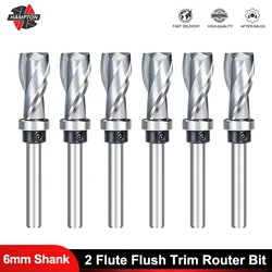 HAMPTON 2 Flute Flush Trim Router Bit 6mm Shank Sloting Milling Cutter Wood Router Bit with Bearing Carbide End Mill