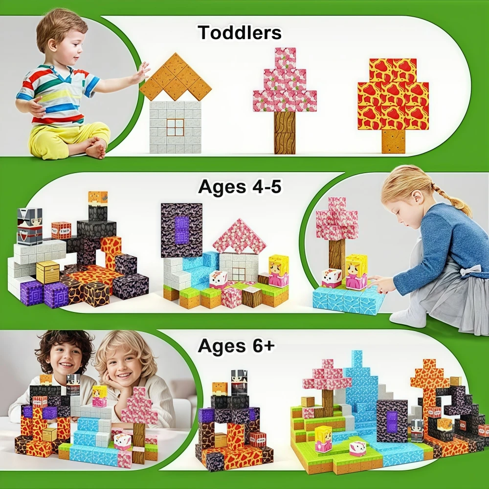 84ピース クラシック マグネット式 スクエア ブロック 積み木 クリエイティブ 3D デスクトップ DIY キッズギフト STEM ストリートシーン 建築セット