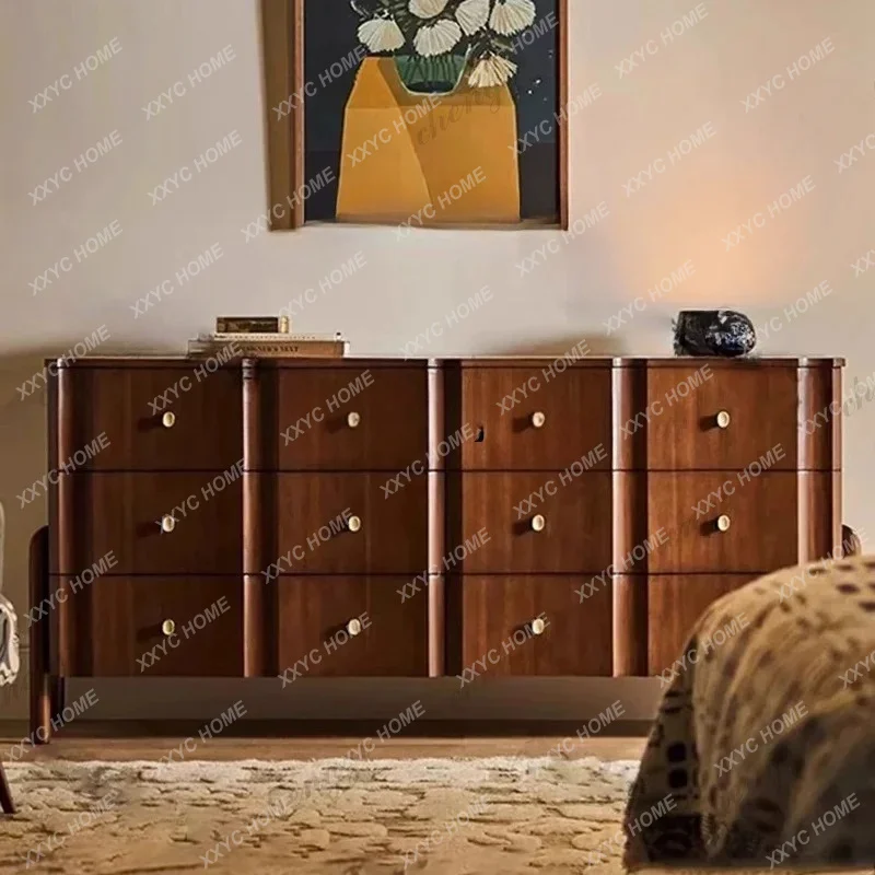 retro solid wood side cabinet  medieval twelve pumping storage bedside table living room entrance cabinet
