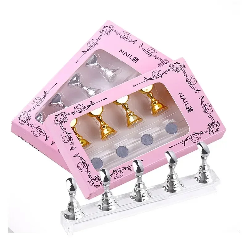 Prego magnético titular prática Display Stand, acrílico cristal mostrando prateleira, ferramenta de arte do prego, esmalte colorido para iniciantes, 5pcs