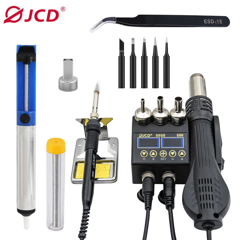 

JCD 8898 2-in-1 750W hot air gun LCD display mobile phone welding rework station repair soldering iron hair dryer 8898-6TK