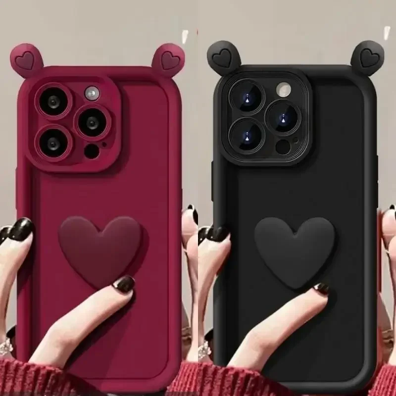 3D Love Heart Ear Case For Xiaomi Mi 11 Lite 5G NE 12T POCO F5 F3 F4 X5 X3 X4 GT M3 Pro Redmi Note 12 Turbo 10 5G 11T Pro Cover