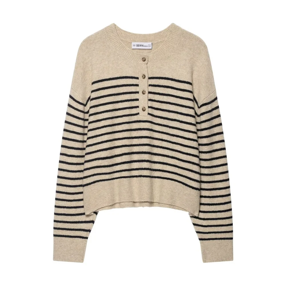 

UNIZERA 2025 New Women's Casual Fashion European & American Style Design Horizontal Stripe Knit Sweater