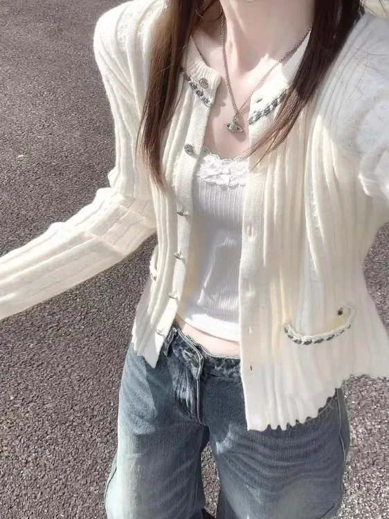 

Повседневный вязаный свитер, женский круглый свитер Ne Long Sve 2023, осень, новый дизайн, универсальная прямая трубка-ап, брюки на одной пуговице...