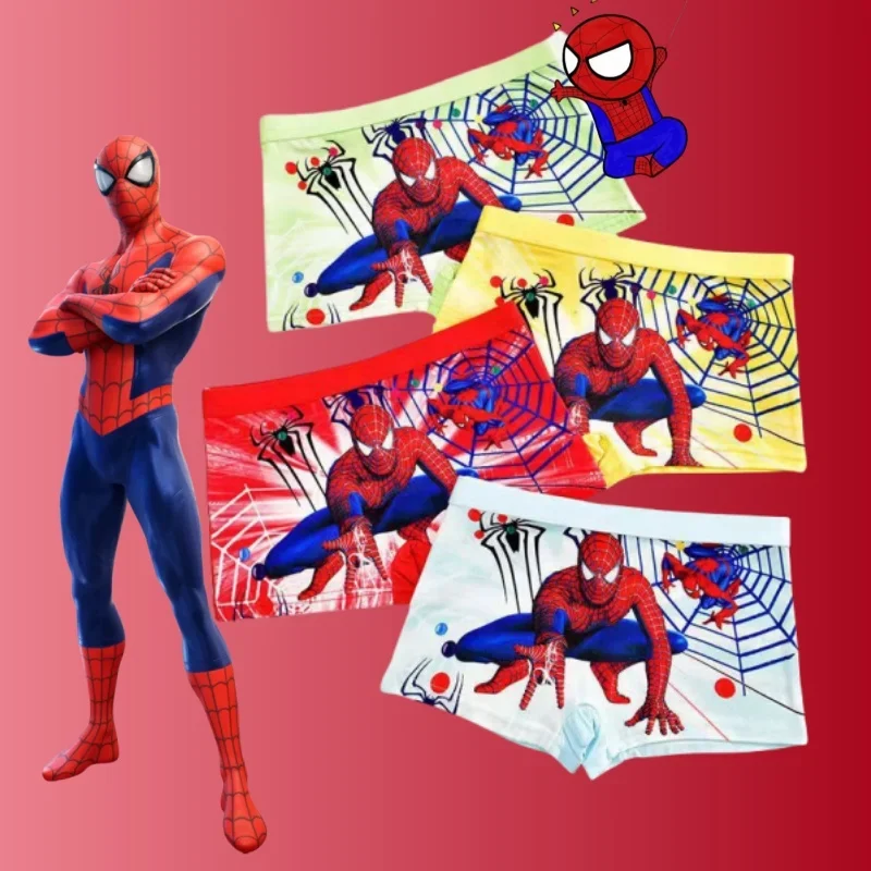 

4pcs Cartoon Spider Man Children's Boys Underwear Four Flat Corner Pants Milk Silk Small Medium Big Children