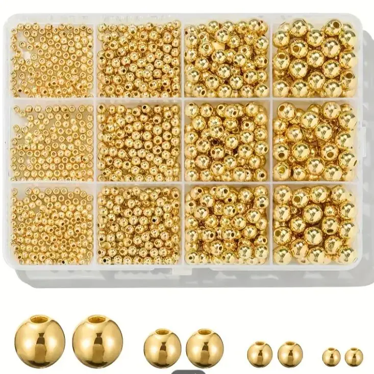 2200/1100pcs 3/4/6/8mm Golden, Silvery, Round Bead Set Box, Can Be Used to Make Bracelet Spacer Beads, DIY Production Supplies