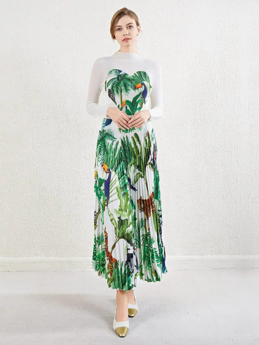 

Комплект из двух предметов с модным принтом и сердечками, плиссированным топом и юбкой большого размера, длинный ансамбль из полиэстера