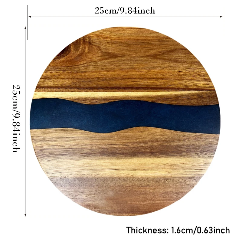 9.8 Inch Round Resin Acacia Wood Cutting Board, Kitchen Steak Tray, Fruit Cutting Board, Cheese Board, Bread Dessert Tray