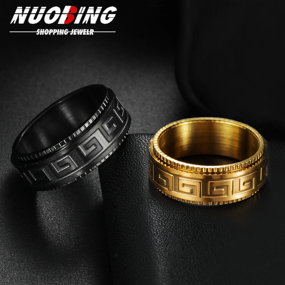 Simple Titanium Steel Couple Rings Fashion Rotating Ring for Men Evil Dragon Eye Embossed Great Wall Pattern Jewelry Gifts