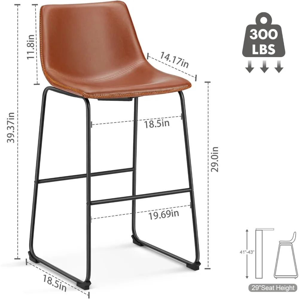 Set di 2 sgabelli da bar moderni ad altezza bancone, sedie da cucina da 30 pollici in ecopelle con gambe in metallo - Marrone