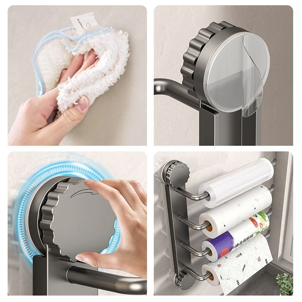 

1PCS Kitchen Paper Roll Holder Suction Cup Paper Roll Holder Towel Hook Wall Mount For Kitchen Cabinet Storage Accessories