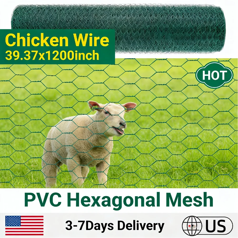 

Hexagonal PVC-Coated Chicken Wire Mesh 39.37x1200in Anti-Rust Galvanized Netting for Pet Poultry Fencing Garden DIY Wedding Flor