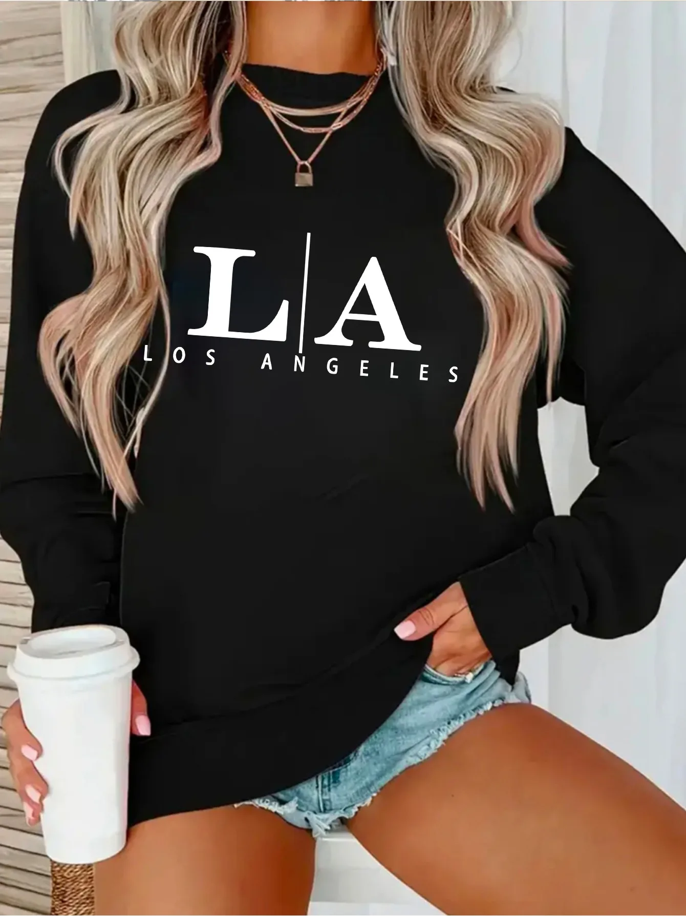 

Летняя женская удобная толстовка с капюшоном - Модный и элегантный пуловер с рисунком «LA LOS ANGELES», повседневная модная нейтральная толстовка