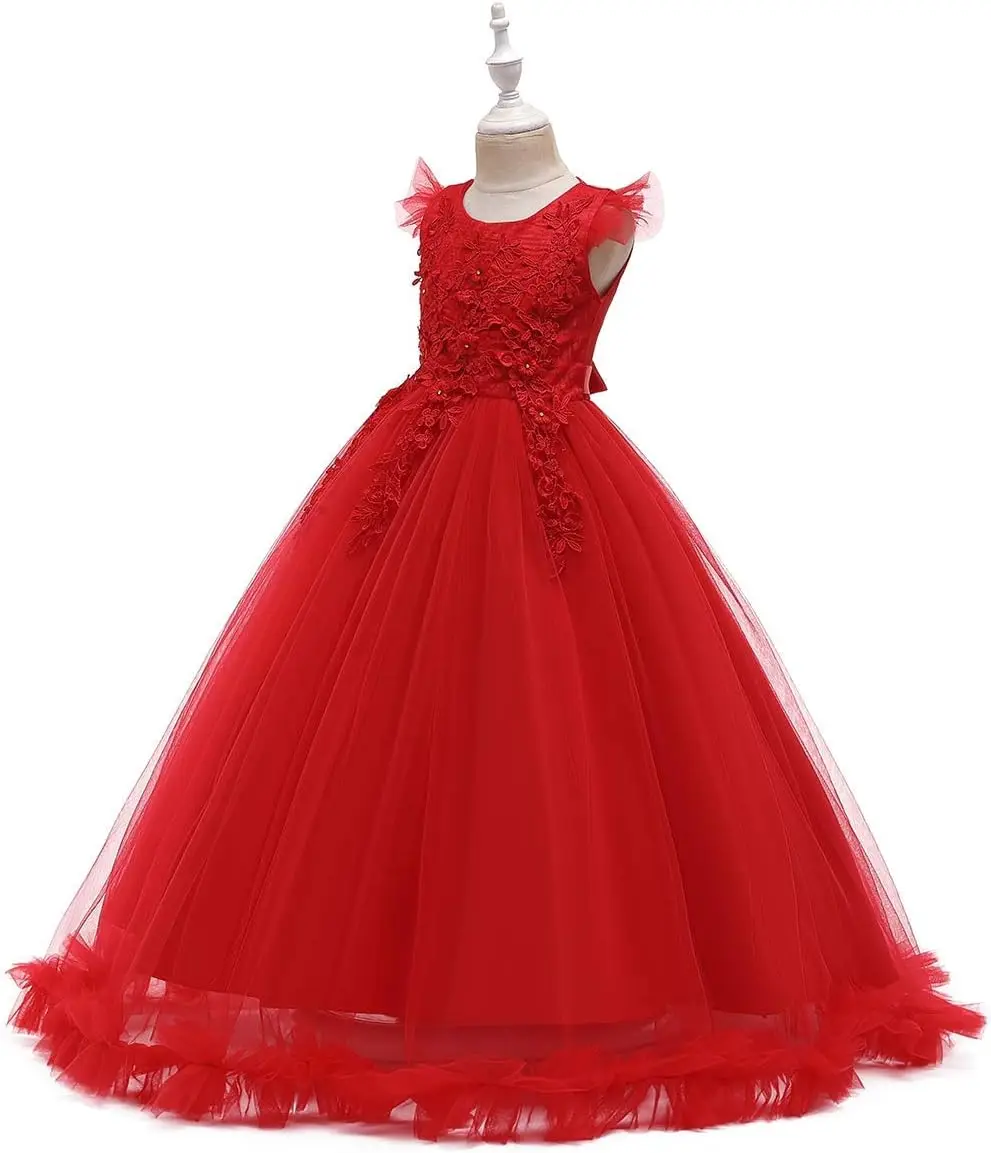 Vestido de dama de honra de menina de flor, vestido de comunhão de princesa de festa de aniversário de bola de celebração de renda vintage, vestido de dança boêmio de flor