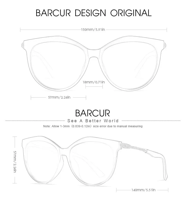 Barcur polarisierte Cat Eye Sonnenbrille Frauen Farbverlauf runde Sonnenbrille für Frauen oculos lunette de soleil femme – Detail 7