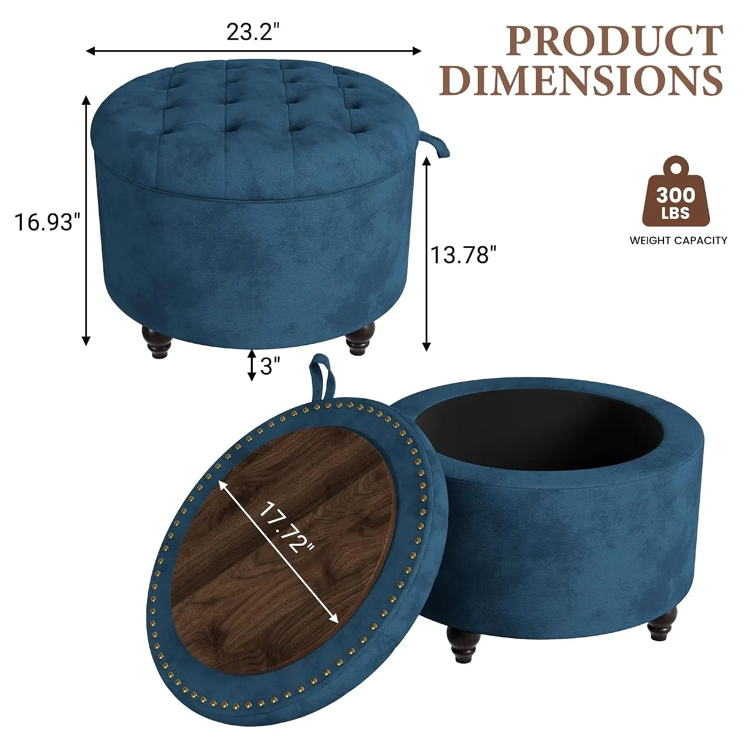 24 Inch Round Storage Ottoman Tufted Coffee Table Removable Top Upholstered Footrest Stool Bedroom Living Room, Customized