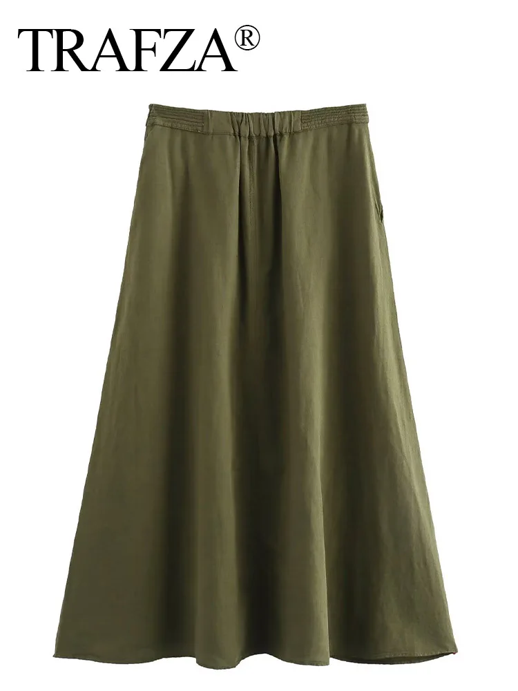 Trafza Dames Zomermode Effen Linnenmix Cape Rits Rok Dames Chique Streetwear Elegante, Slanke Enkellange A-Line Rokken