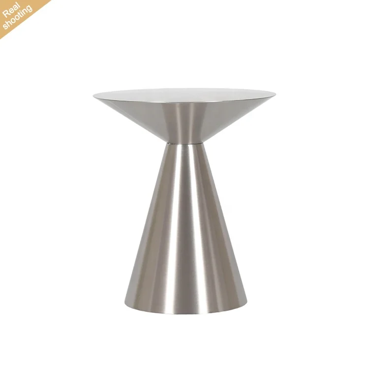 

Hot Sale Modern Living Room Round Metal Coffee Table Simple Home Silver Cone Shape Leisure Side Table