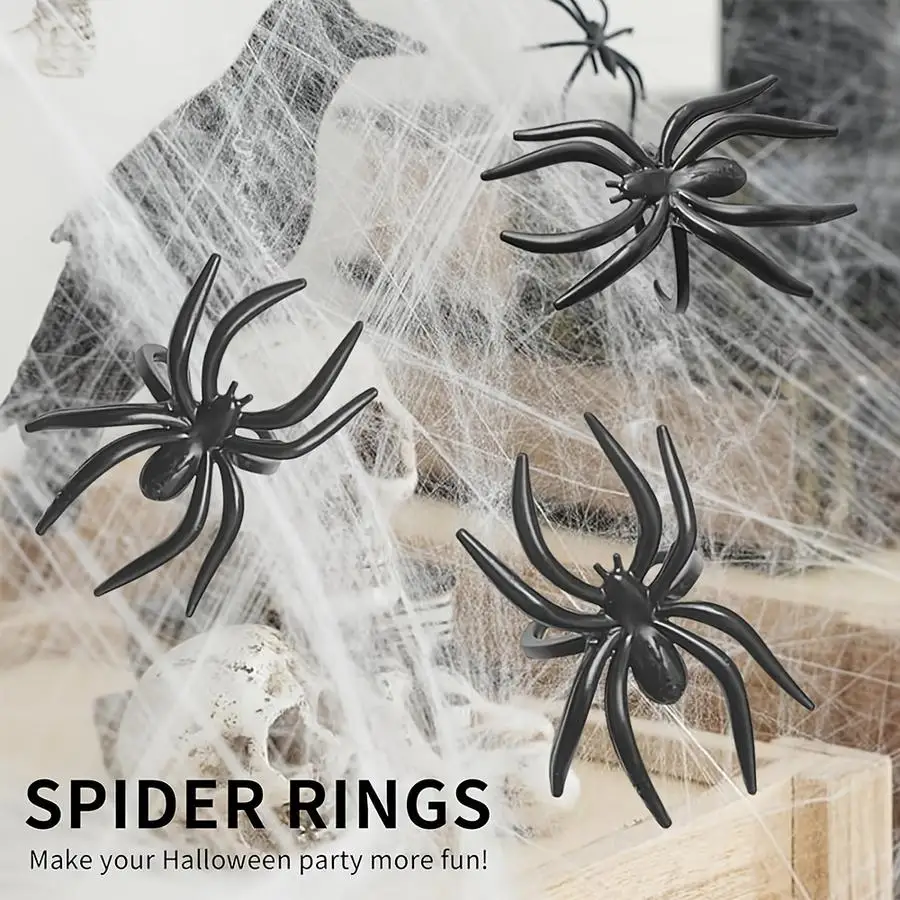 1/5/10/20/50/100pcs Pack Black Mini Spider Rings Suitable for Halloween Dress-Up, Gothic Retro Party Favors, Cosplay Accessories