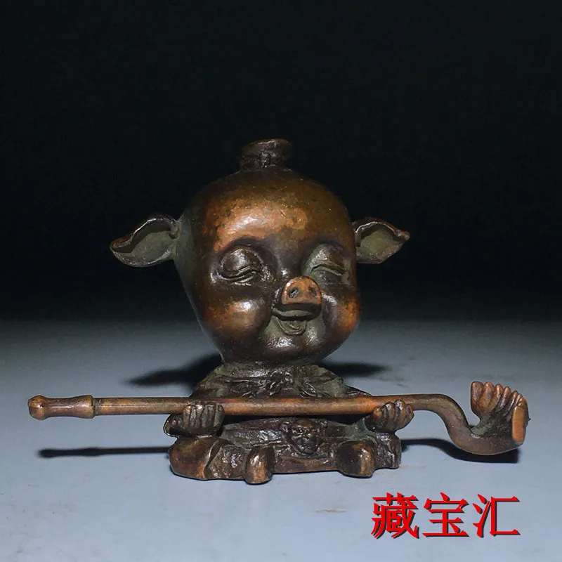 Antique Style Old Collection Solid Purple Copper Lucky Zodiac Pig Tianpeng Yuanshuai Nine Tooth Rake Tea Pet Ornament