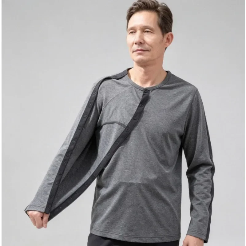 Snap Closure Patient T Shirt – Easy Dressing Post Surgery TBreathable & Soft – Perfect for Arm Fracture PICC Line Bedridden Care