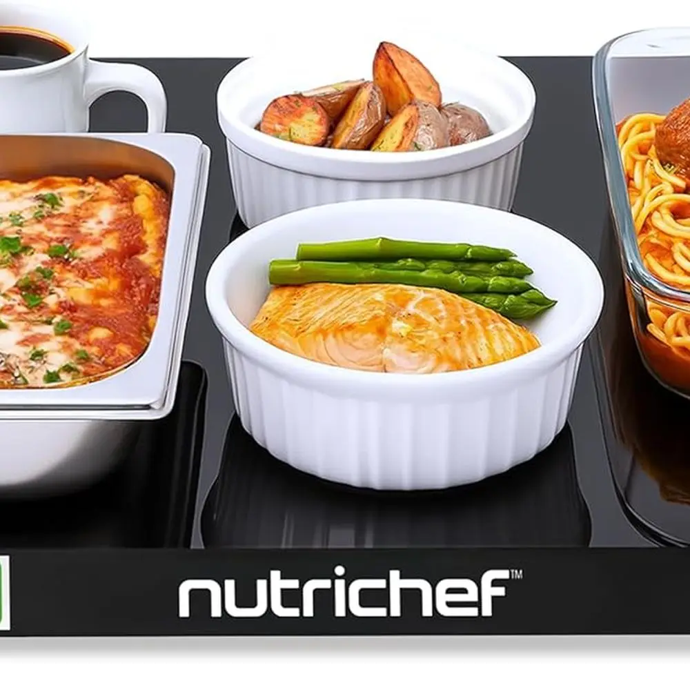 

Adjustable Temp Glass Warming Tray, 140°F-230°F, Energy-Efficient, Ideal for Buffets, 21.2x16.5, Black