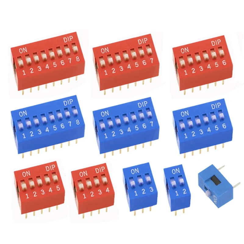 10pcs Slide Type Switch Module 1 2 3 4 5 6 7 8 10PIN DIP Toggle Switch Red Blue Snap Switch