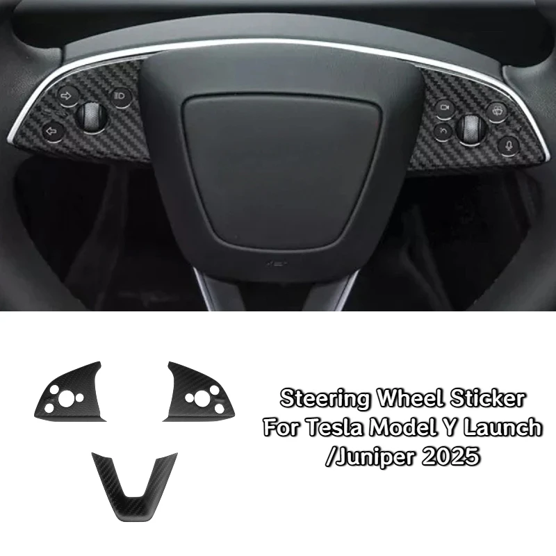 

3pcs Steering Wheel Sticker for Tesla Model Y Launch/Juniper 2025 Car Accessories 100% Rear Carbon Fiber Panel Cover Interior