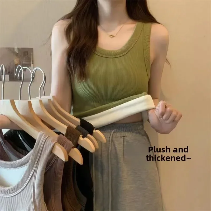 Winter Thermal Vest Women Fleece Thickened Vest Velvet Underwear Tank Tops Plus Velvet Camisole Female V-neck Sleeveless Camis