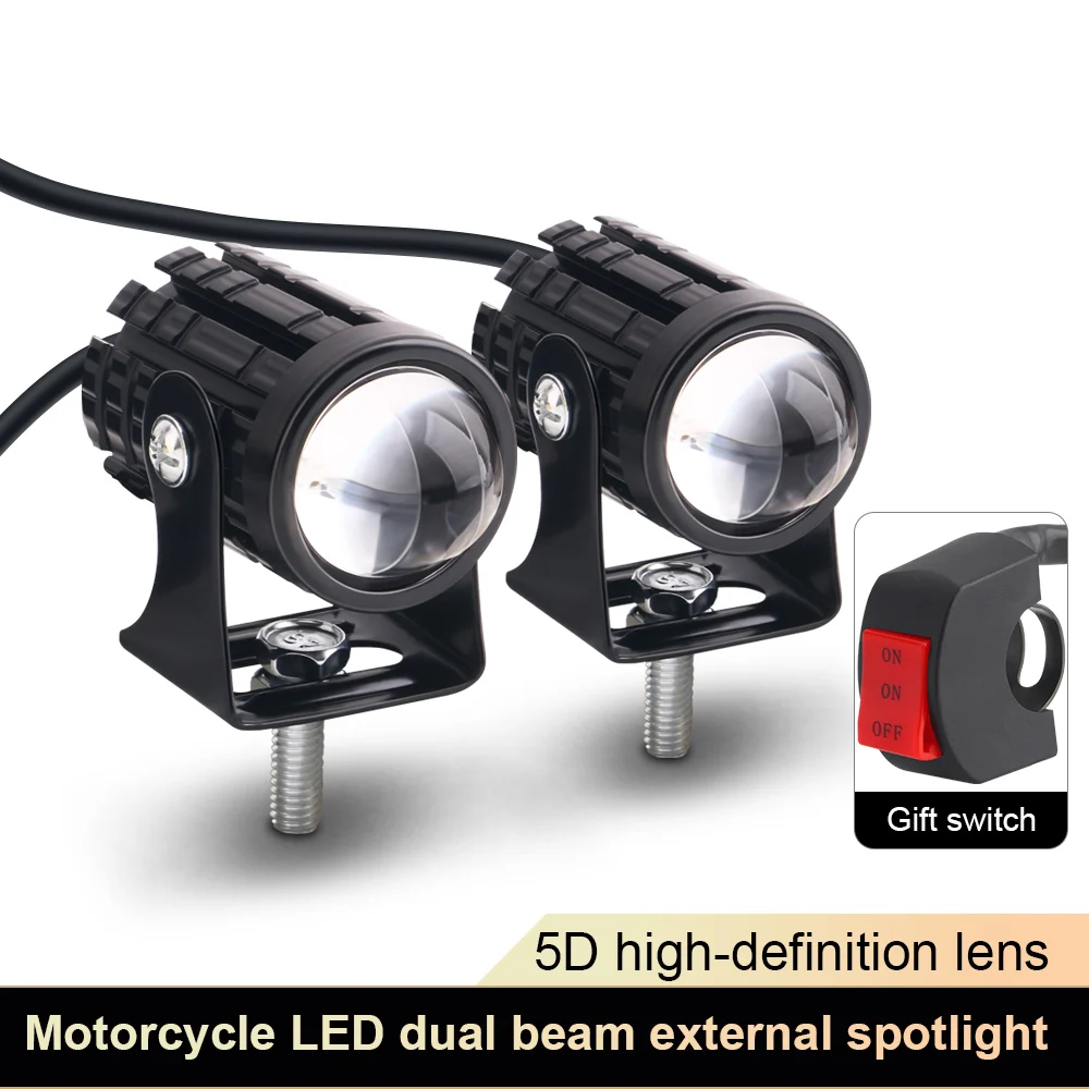 Refletor LED com lente para motocicleta, farol auxiliar, luz de trabalho adicional, olhos de anjo, nevoeiro do carro, acessórios Explorer, 2PCs
